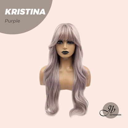 JBEXTENSION 25 Inches Grey Purple Curly Wig With Full Bangs KRISTINA PURPLE