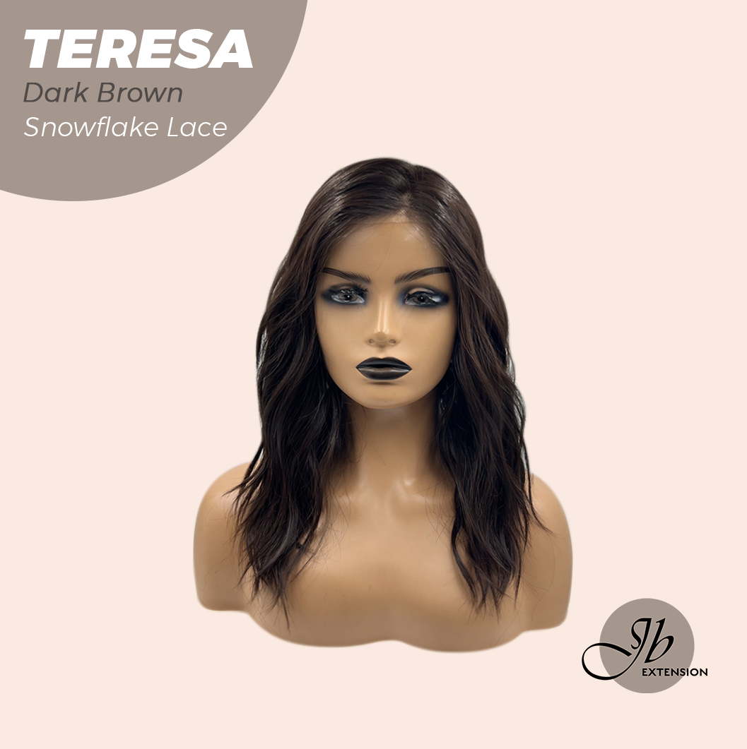 JBEXTENSION 18 Inches Dark Brown Pre-Cut Snowflake Lace Frontlace Glueless Wig TERESA【PERMATEASE】【BENDY EAR TABS】-S/M