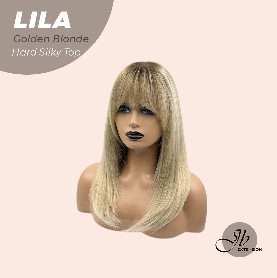 JBEXTENSION 20 Inches Scalpiana Blonde with Dark Root Wolf Cut 3.5X4 Hard Silky Top Natural Scalp Effect Wig With Bangs LILA GOLDEN BLONDE