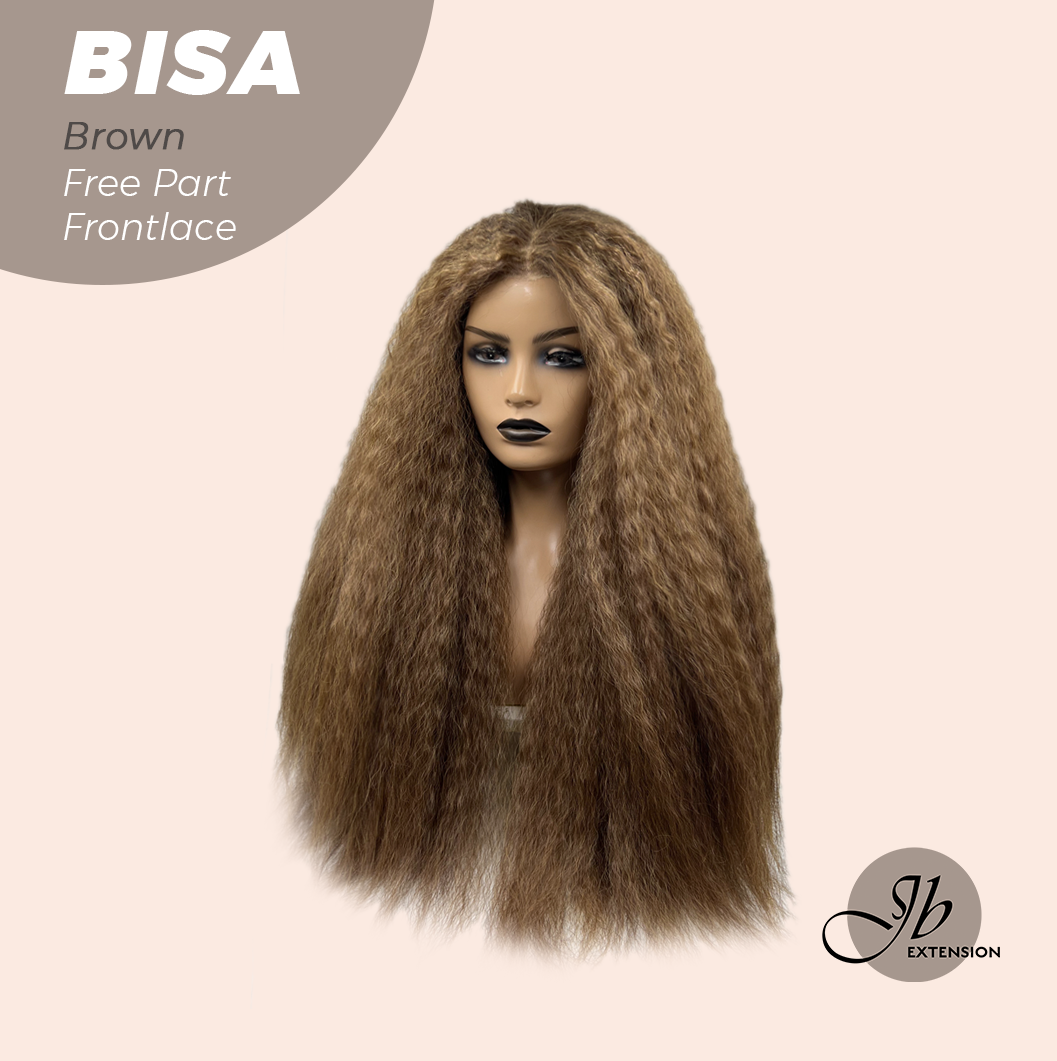 JBEXTENSION 28 Inches Brown Kinky Curly Fiber X, Tangle Less Free Part Frontlae Glueless Wig BISA BROWN