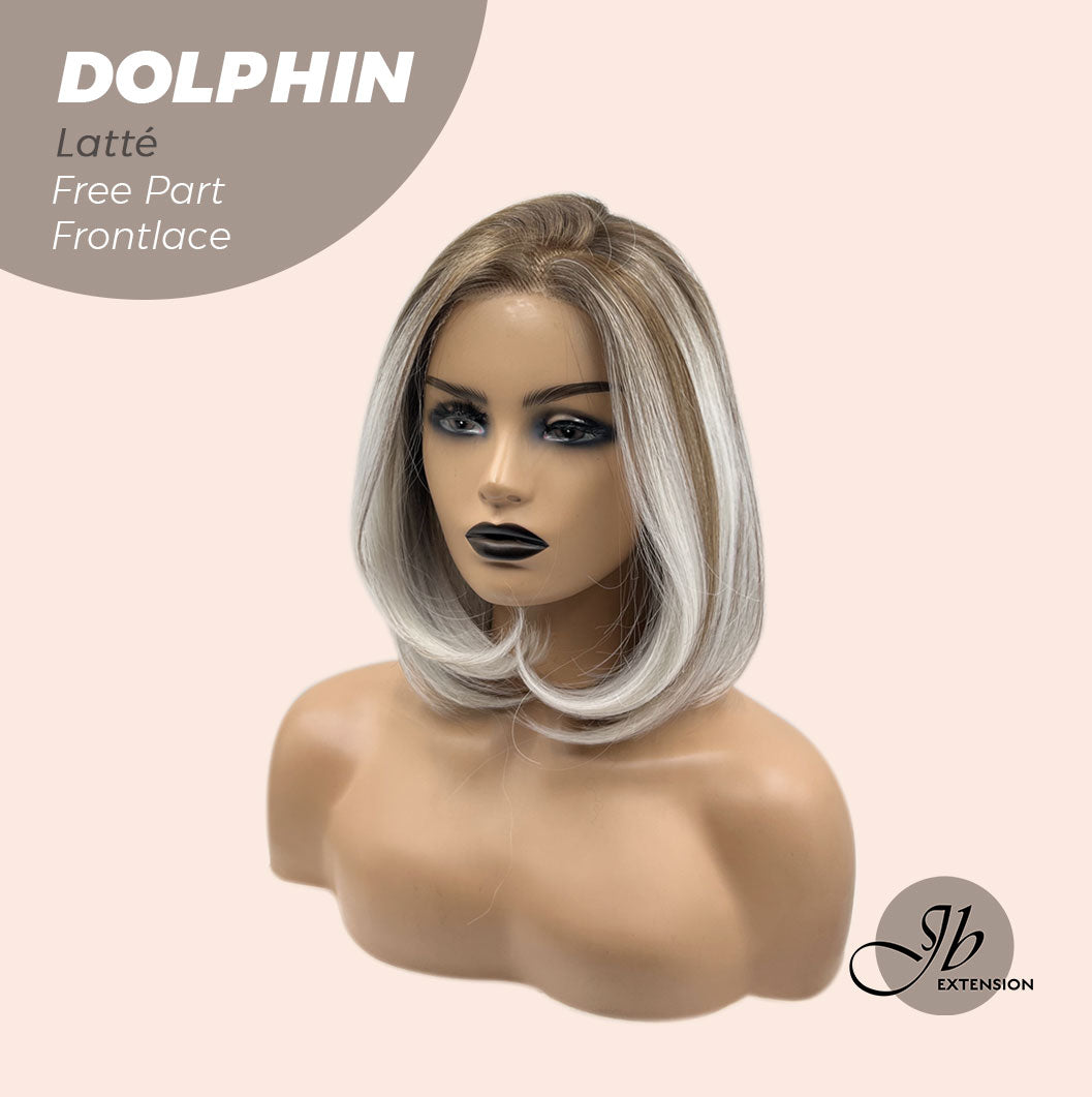 JBEXTENSION 12 Inches Bob Cut Mix Color With Highlight Free Part Pre-Cut Frontlace Glueless Wig DOLPHIN LATTé