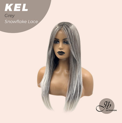 JBEXTENSION 22 Inches Grey Pre-Cut Snowflake Lace Frontlace Glueless Wig KEL GREY【PERMATEASE】【BENDY EAR TABS】