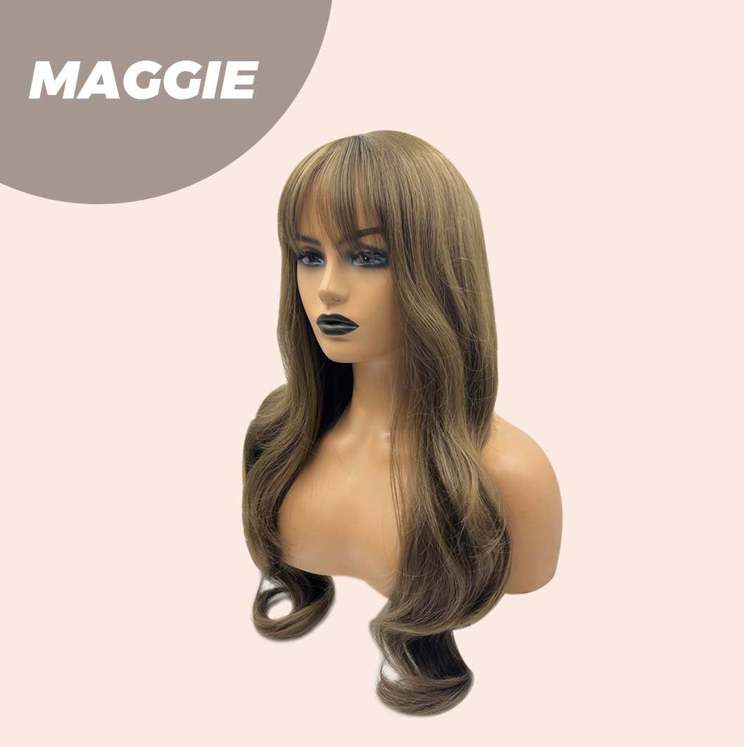 JBEXTENSION 26 Inches Light Brown Curly Wig With Bangs MAGGIE