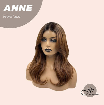 JBEXTENSION 16 Inches Wave Mocha With Dark Root Pre-Cut Frontlace Glueless Wig ANNE
