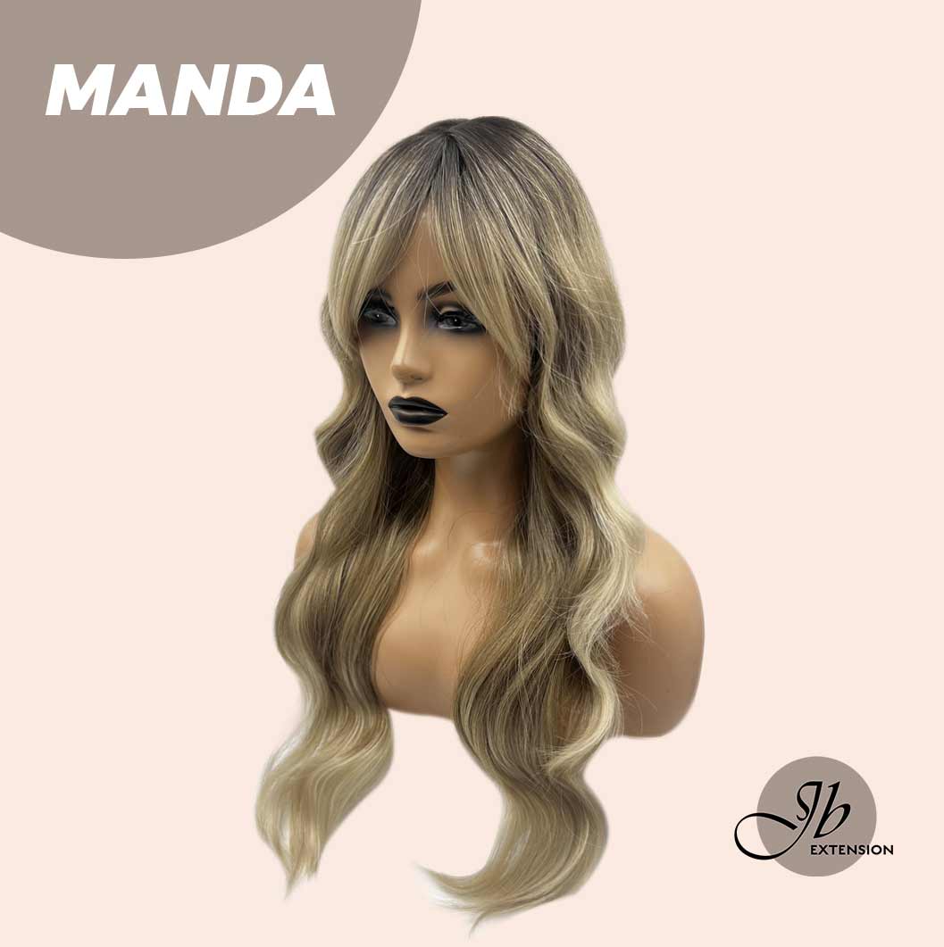 JBEXTENSION 26 Inches Mix Blonde With Dark Root Body Wave With Bangs MANDA