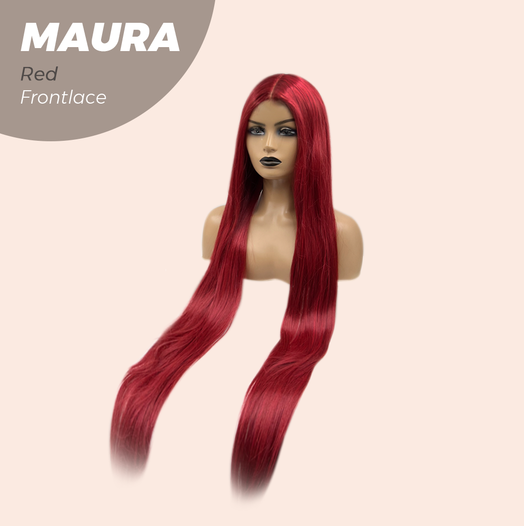 JBEXTENSION 38 Inches Super Long Straight Red Pre-Cut Frontlace Wig MAURA RED