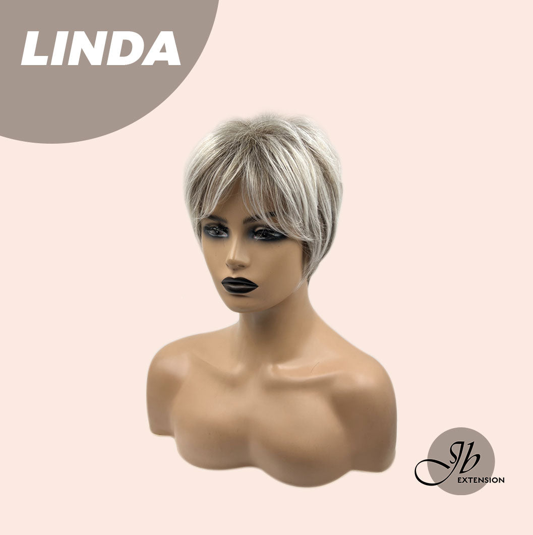 JBEXTENSION Pixie Cut Grey Silver Half Real Human Hair Half Futura Fiber Fashion Women Wig LINDA