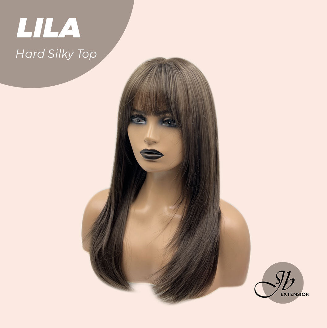 Rachel's Pick-20 Inches Scalpiana Cold Brown Wolf Cut 3.5X4 Hard Silky Top Natural Scalp Effect Wig With Bangs LILA