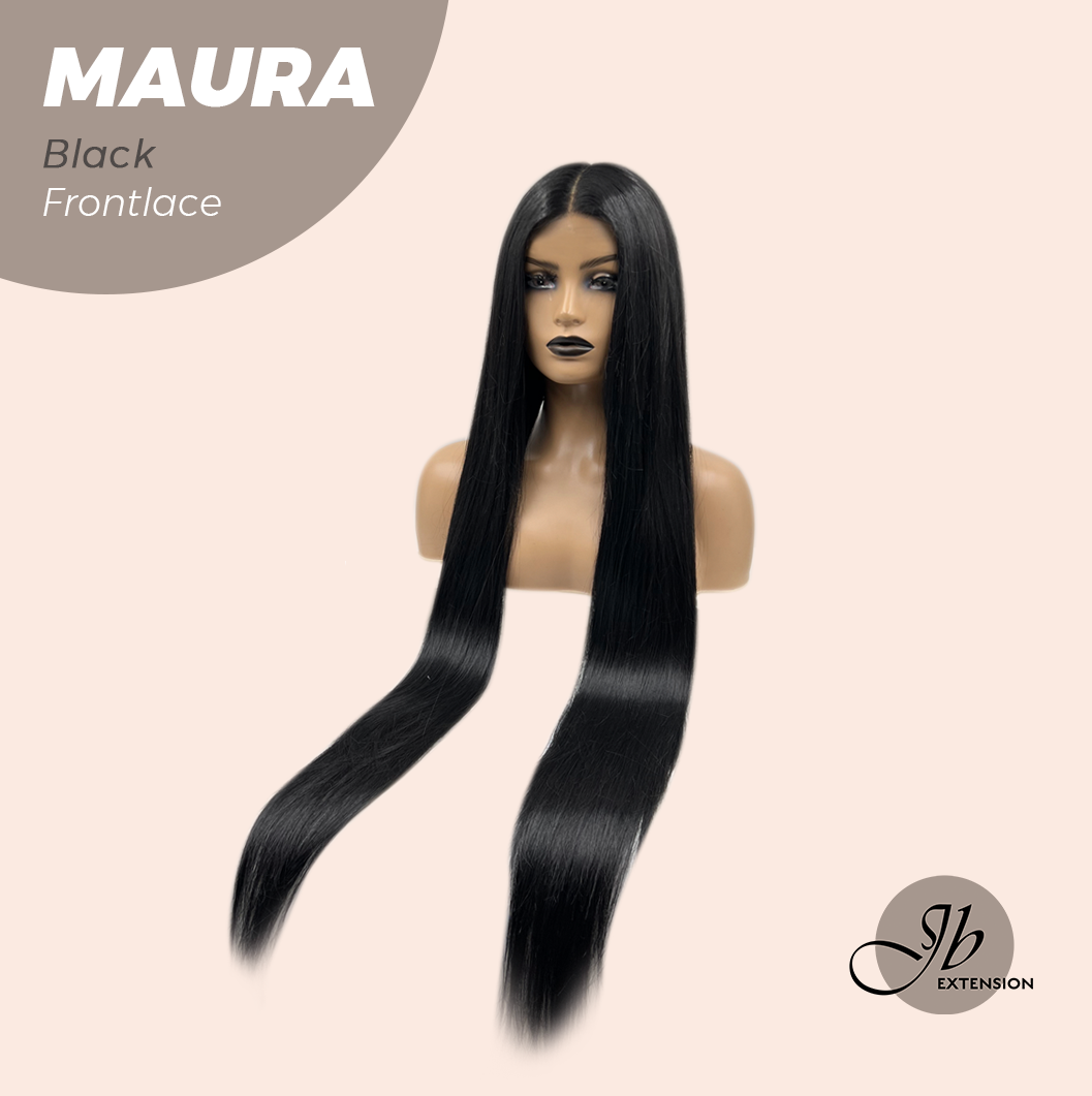 JBEXTENSION 38 Inches Super Long Straight Black Pre-Cut Frontlace Wig MAURA BLACK