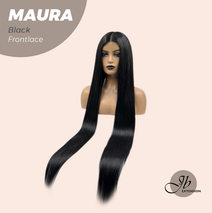 JBEXTENSION 38 Inches Super Long Straight Black Pre-Cut Frontlace Wig MAURA BLACK