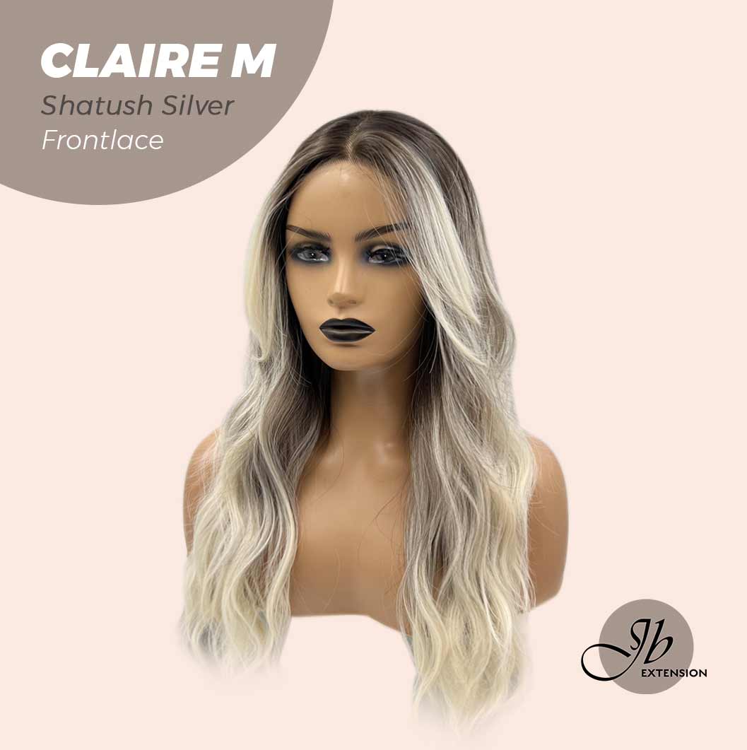 JBEXTENSION 22 Inches Body Wave Shatush Silver Pre-Cut Frontlace Glueless Wig CLAIRE M SILVER