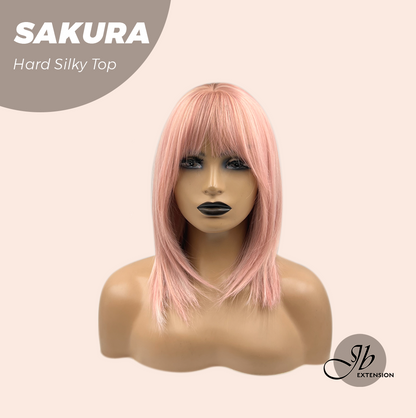 JBEXTENSION 16 Inches Scalpiana Pink Wolf Cut 3.5X4 Hard Silky Top Natural Scalp Effect Wig With Bangs SAKURA