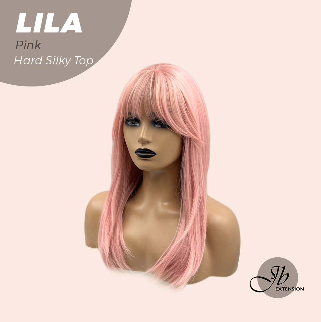 JBEXTENSION 20 Inches Scalpiana Pink Wolf Cut 3.5X4 Hard Silky Top Natural Scalp Effect Wig With Bangs LILA PINK