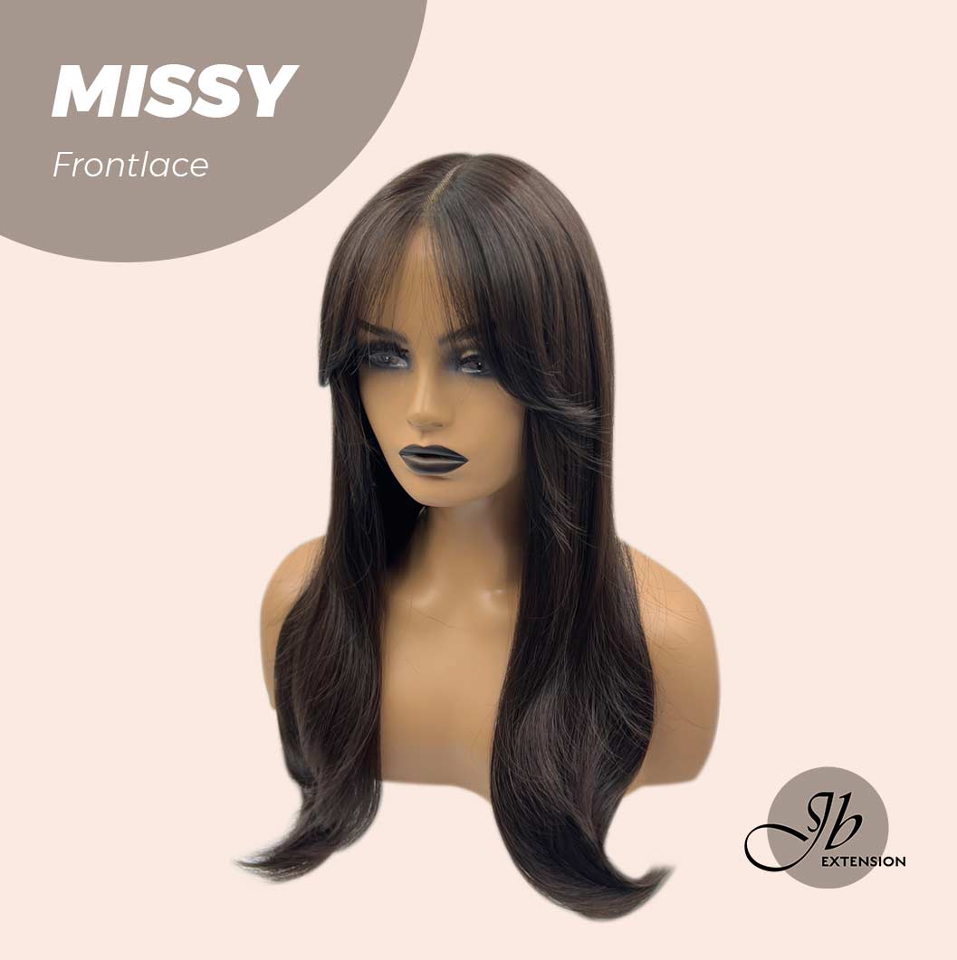 JBEXTENSION 24 Inches Curly Tea Black Darkest Brown Pre-Cut Frontlace Glueless Wig MISSY