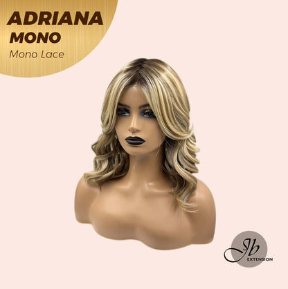 JBEXTENSION ADRIANA MONO Full Monofilament Handmade Full Lace Full Hand Tied Wig 14 Inches Blonde With Dark Root Wave Mono Lace Handmade Futura Fiber Wig With Anti-slip Silicone Strips Glueless Wig Adriana Mono【BENDY EAR TABS】