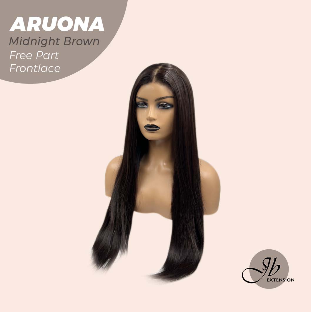 JBEXTENSION 28 Inches Midnight Brown( Black/Brown) Straight 13X3.5 Free Part Pre-Cut Frontlace Glueless Wig ARUONA MIDNIGHT BROWN