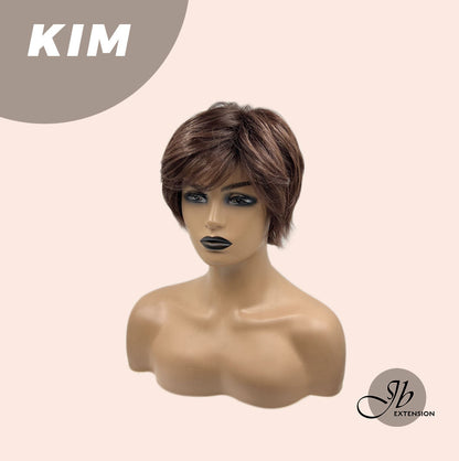 JBEXTENSION Pixie Cut Brown Half Real Human Hair Half Futura Fiber Fashion Wig KIM