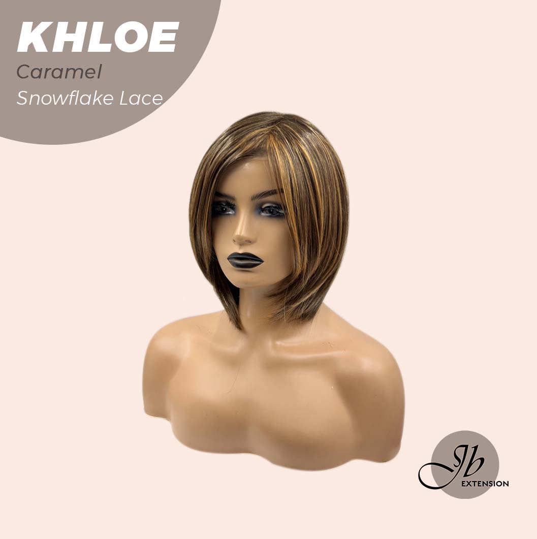 JBEXTENSION 12 Inches Bob Cut Caramel Pre-Cut Snowflake Lace Frontlace Glueless Wig KHLOE LACE【PERMATEASE】【BENDY EAR TABS】- S/M