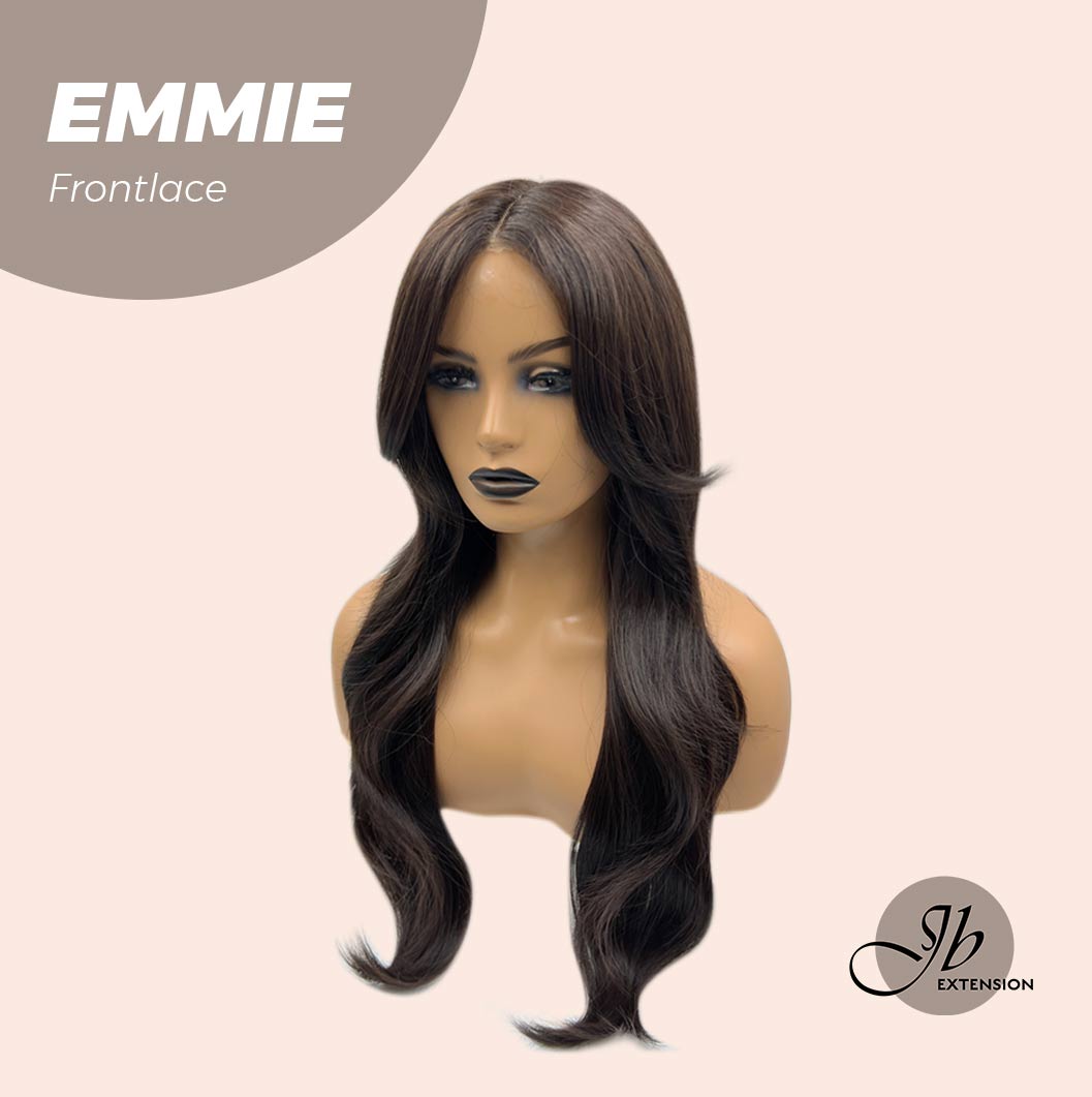 JBEXTENSION 26 Inches Curly Women Tea Black Darkest Brown Wig Pre-Cut Frontlace Glueless Wig EMMIE