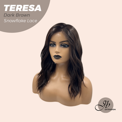 JBEXTENSION 18 Inches Dark Brown Pre-Cut Snowflake Lace Frontlace Glueless Wig TERESA【PERMATEASE】【BENDY EAR TABS】-S/M