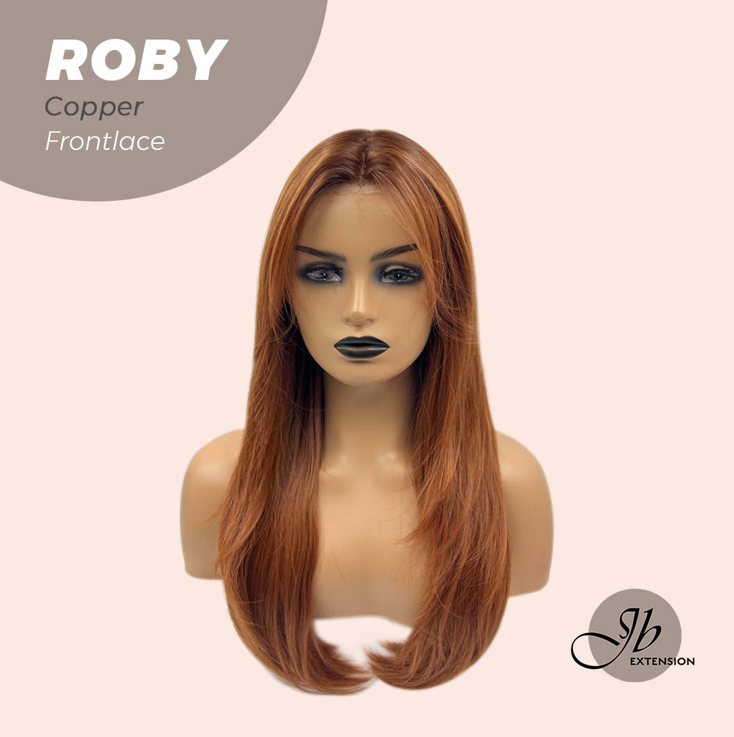 JBEXTENSION 22 Inches Copper Medium Length Women Pre-Cut Frontlace Glueless Wig ROBY COPPER
