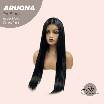 JBEXTENSION 28 Inches Jet Black Straight 13X3.5 Free Part Pre-Cut Frontlace Glueless Wig ARUONA JET BLACK