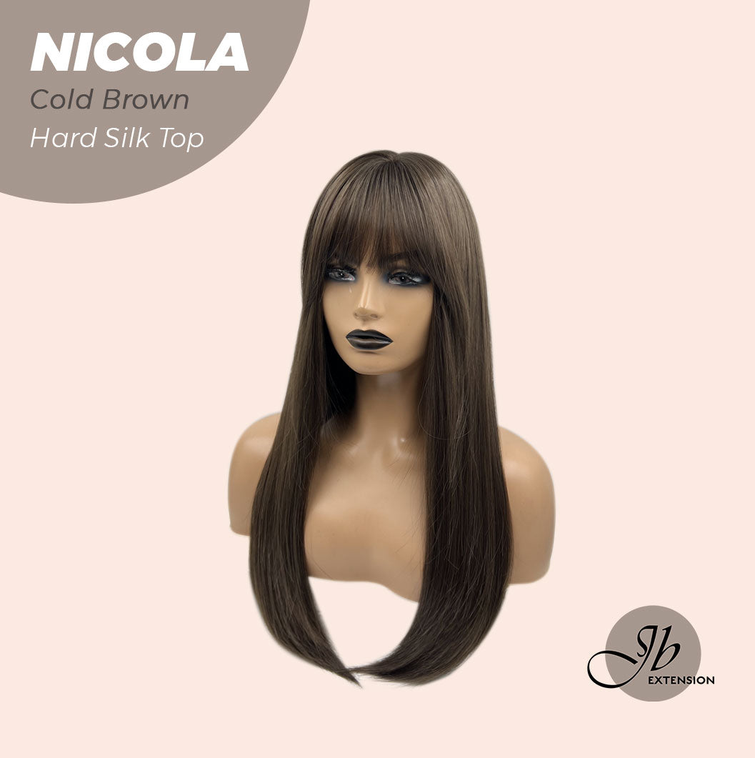 JBEXTENSION 22 Inches Scalpiana Cold Brown 3.5X4 Hard Silky Top Natural Scalp Effect Wig NICOLA COLD BROWN Silky Top