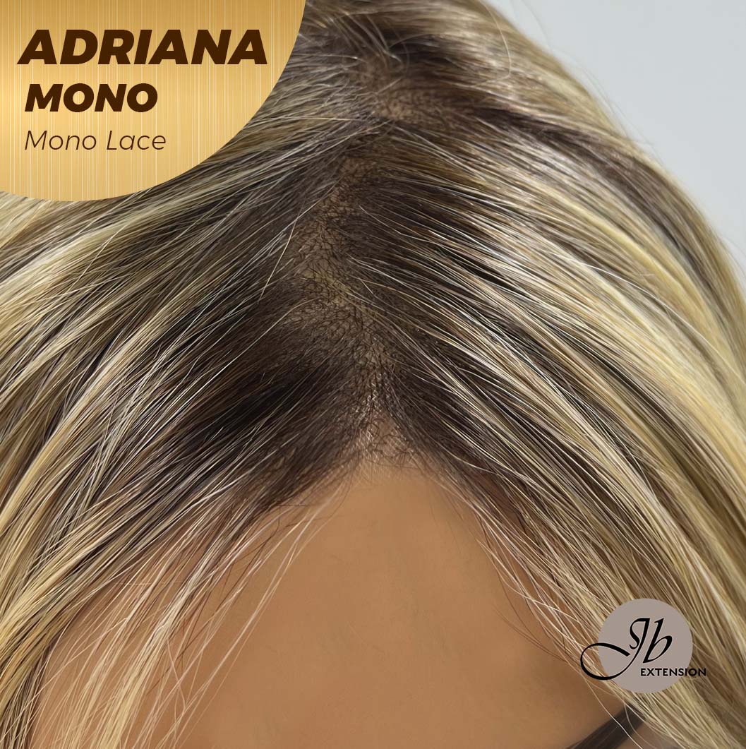 JBEXTENSION ADRIANA MONO Full Monofilament Handmade Full Lace Full Hand Tied Wig 14 Inches Blonde With Dark Root Wave Mono Lace Handmade Futura Fiber Wig With Anti-slip Silicone Strips Glueless Wig Adriana Mono【BENDY EAR TABS】