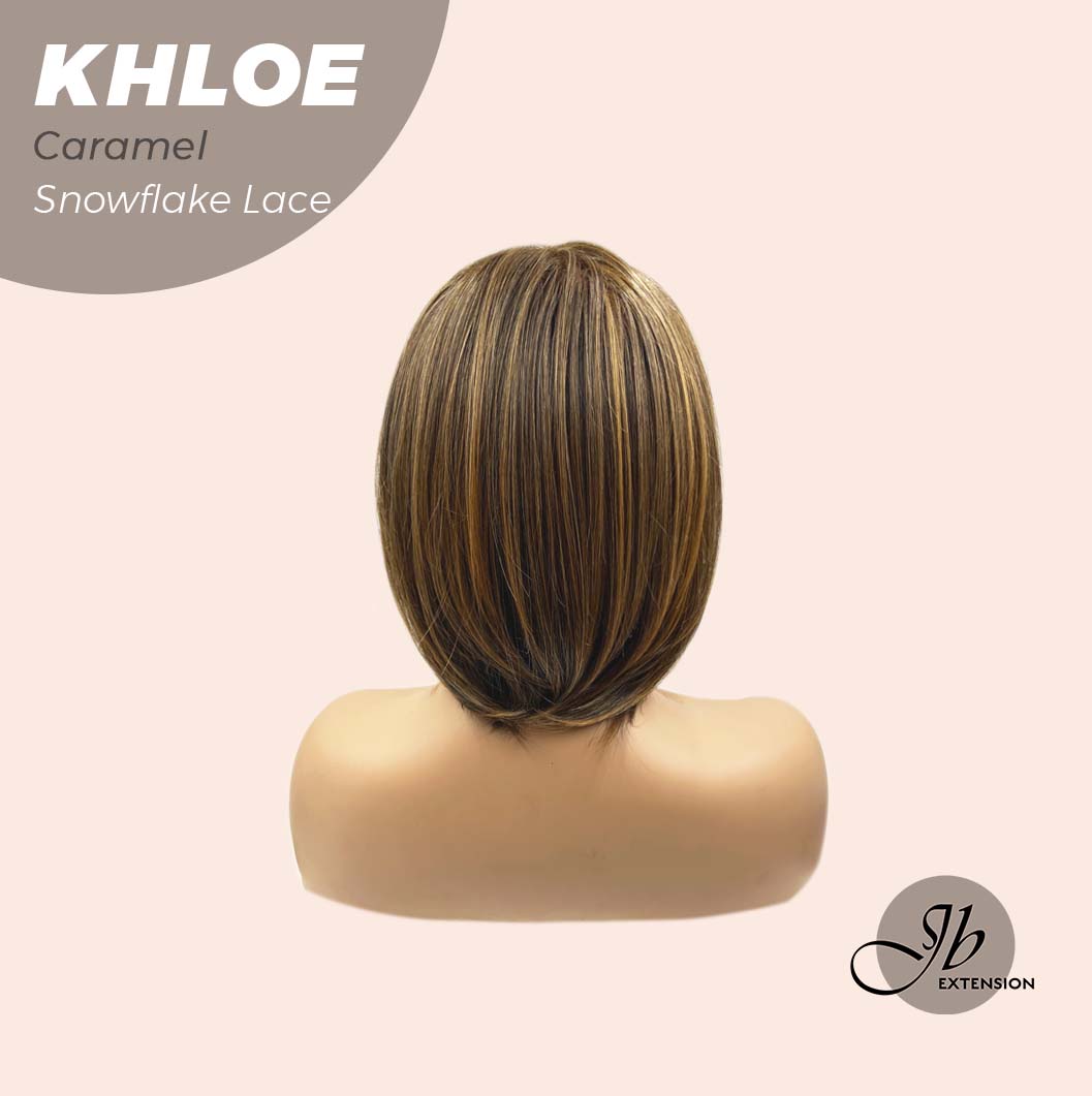 JBEXTENSION 12 Inches Bob Cut Caramel Pre-Cut Snowflake Lace Frontlace Glueless Wig KHLOE LACE【PERMATEASE】【BENDY EAR TABS】- S/M