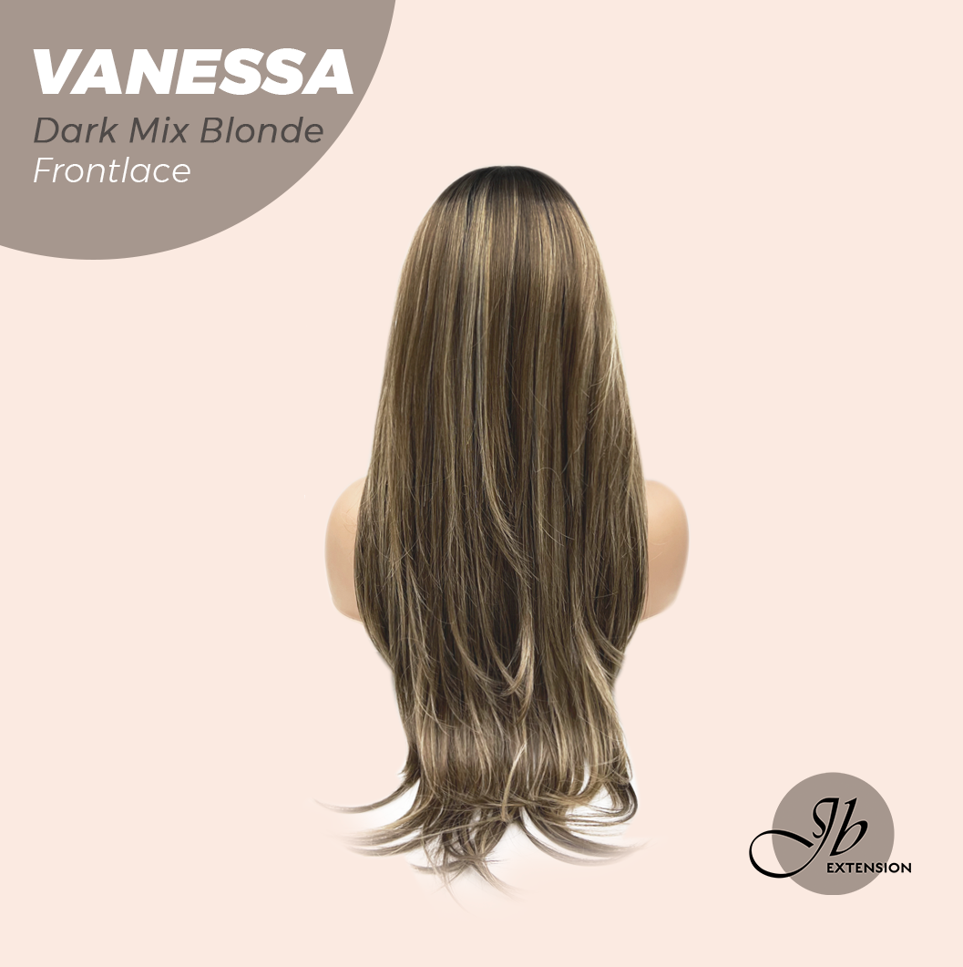JBEXTENSION 26 Inches Curly Dark Mix Blonde Pre-Cut Frontlace Wig VANESSA DARK MIX BLONDE