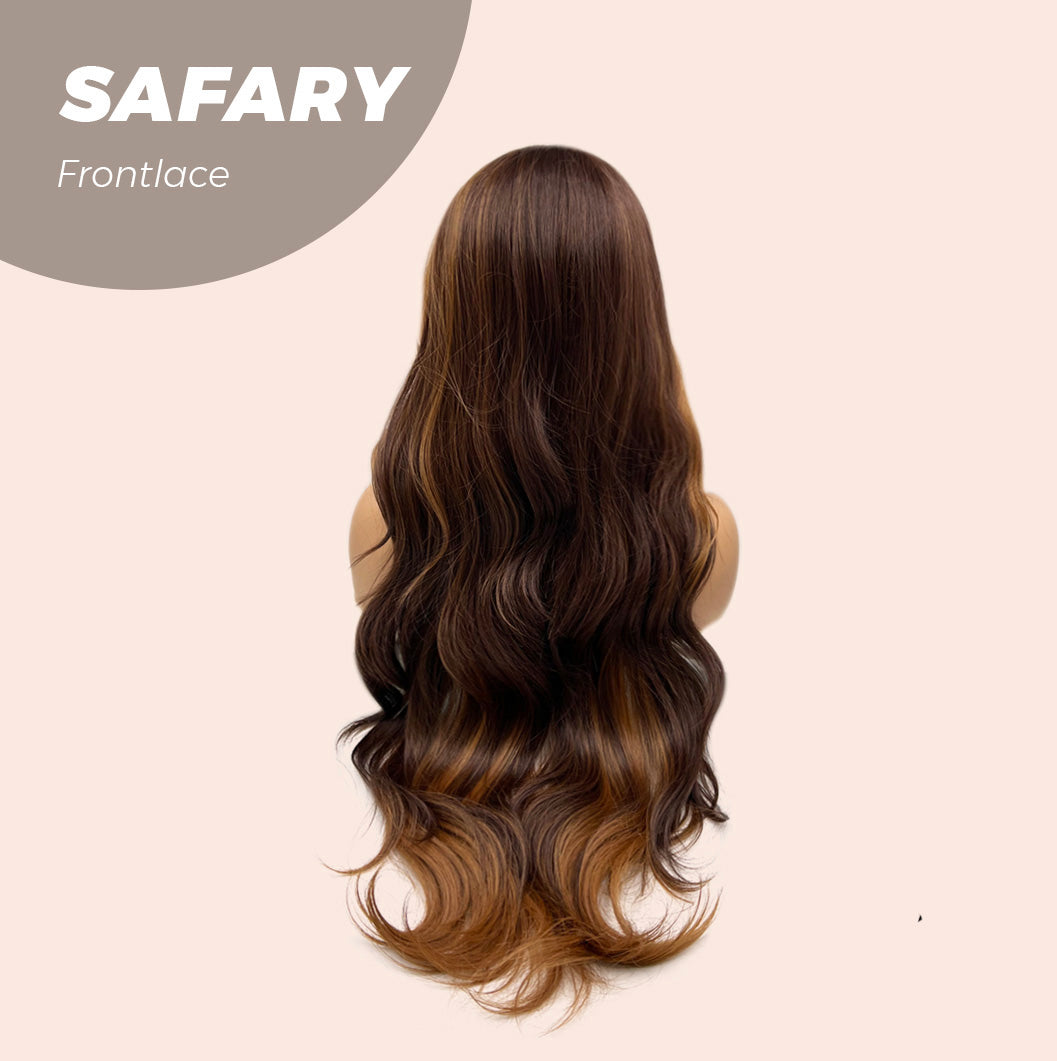 JBEXTENSION 30 Inches Long Curly Brown With Blonde Highlight Side Part Frontlace Glueless Wig SAFARY