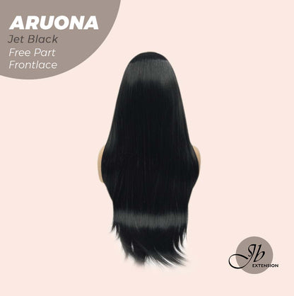 JBEXTENSION 28 Inches Jet Black Straight 13X3.5 Free Part Pre-Cut Frontlace Glueless Wig ARUONA JET BLACK
