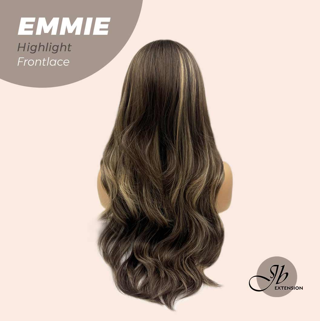 JBEXTENSION 26 Inches Curly Women Brown With Highlight Wig Pre-Cut Frontlace Glueless Wig EMMIE HIGHLIGHT