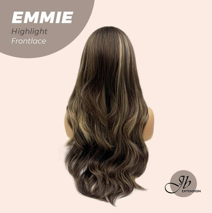 JBEXTENSION 26 Inches Curly Women Brown With Highlight Wig Pre-Cut Frontlace Glueless Wig EMMIE HIGHLIGHT