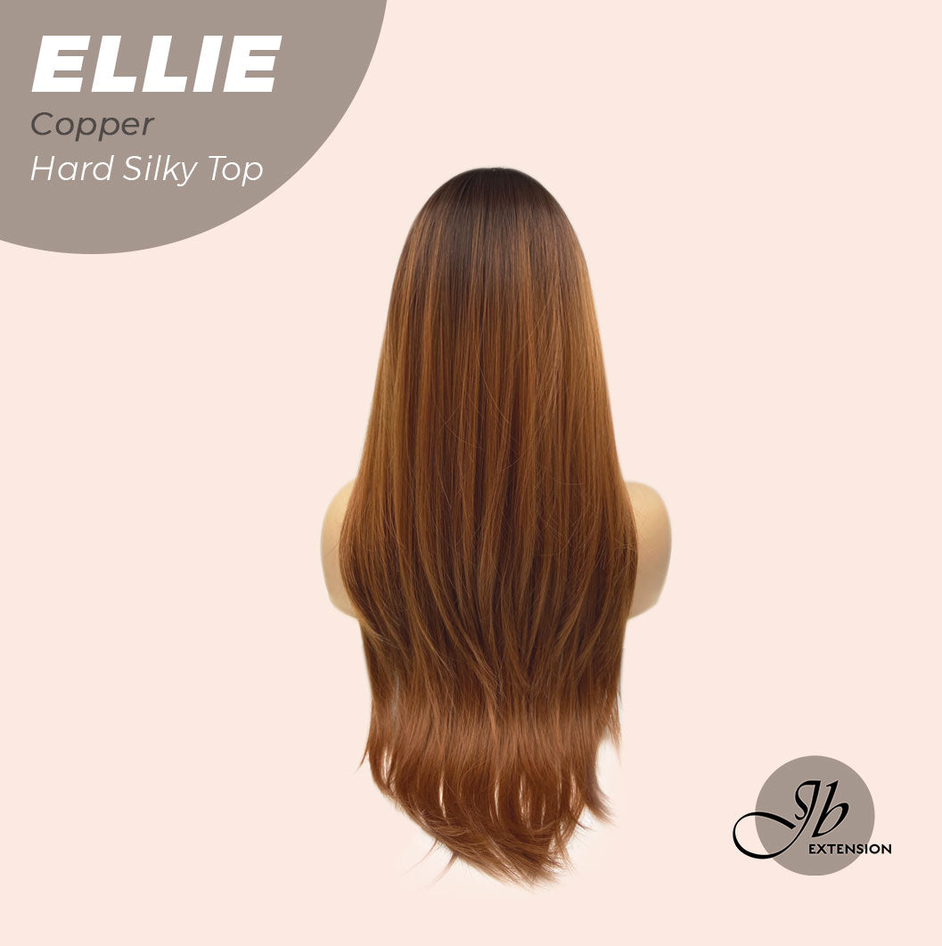 JBEXTENSION 26 Inches Scalpiana Copper Wolf Cut 3.5X4 Hard Silky Top Natural Scalp Effect Wig With Bangs ELLIE COPPER Silk Top