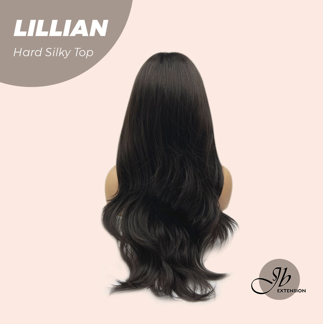 JBEXTENSION 26 Inches Scalpiana Tea Black Darkest Brown Curly 3.5X4 Hard Silky Top Natural Scalp Effect Wig LILLIAN