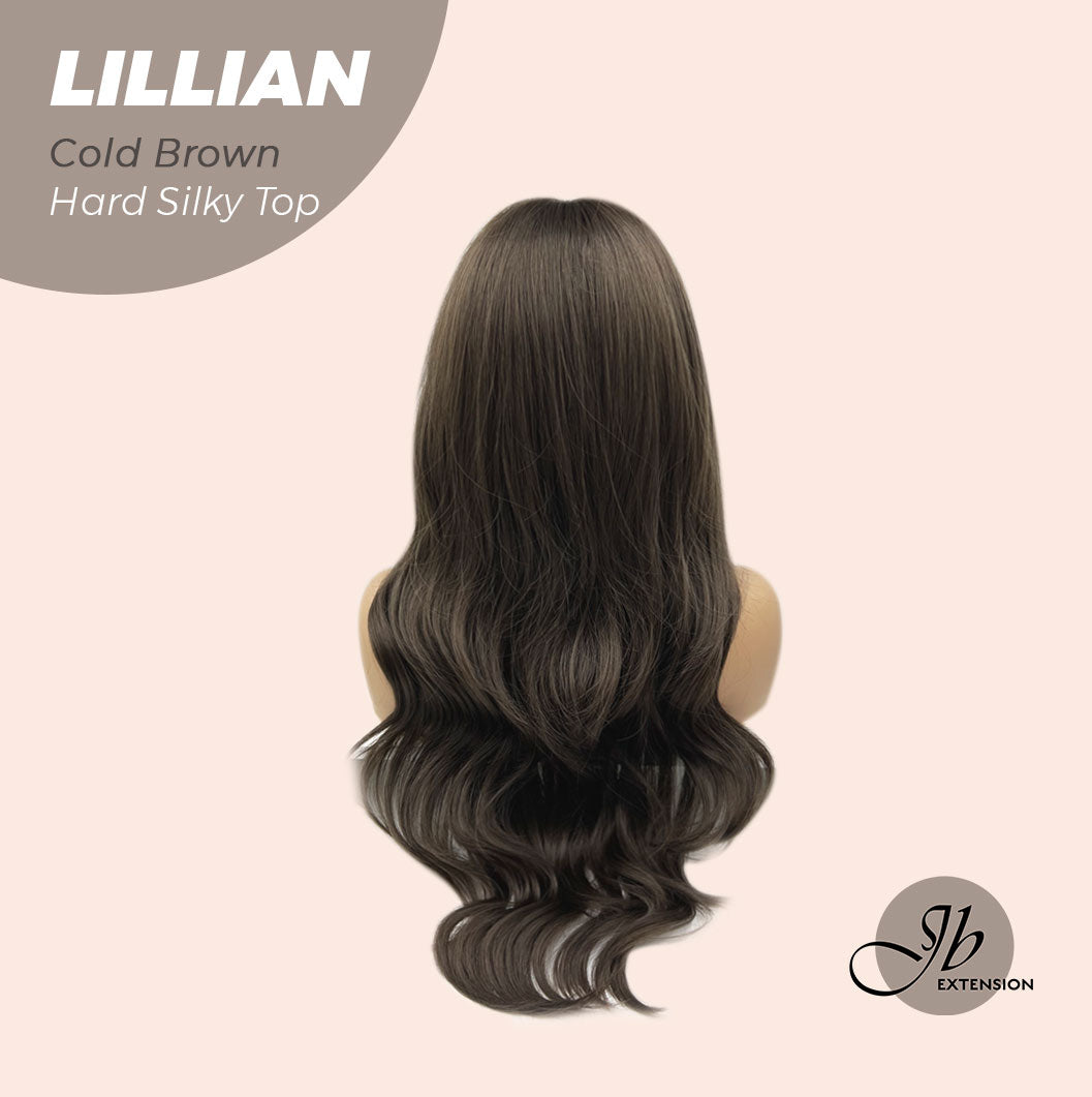 JBEXTENSION 26 Inches Scalpiana Cold Brown Curly 3.5X4 Hard Silky Top Natural Scalp Effect Wig LILLIAN COLD BROWN