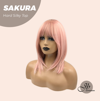 JBEXTENSION 16 Inches Scalpiana Pink Wolf Cut 3.5X4 Hard Silky Top Natural Scalp Effect Wig With Bangs SAKURA