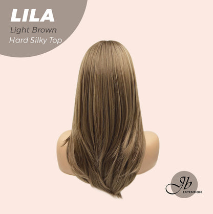 JBEXTENSION 20 Inches Scalpiana Light Brown Wolf Cut 3.5X4 Hard Silky Top Natural Scalp Effect Wig With Bangs LILA LIGHT BROWN