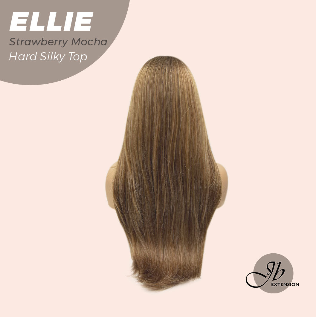 JBEXTENSION 26 Inches Scalpiana Strawberry Mocha Wolf Cut 3.5X4 Hard Silky Top Natural Scalp Effect Wig With Bangs ELLIE STRAWBERRY MOCHA Silk Top