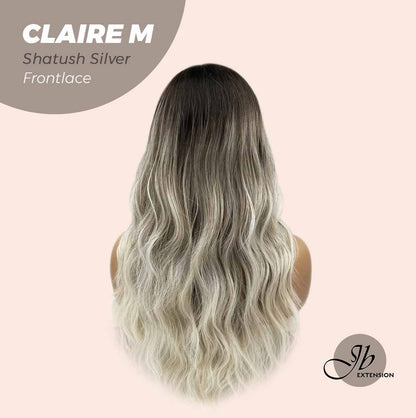 JBEXTENSION 22 Inches Body Wave Shatush Silver Pre-Cut Frontlace Glueless Wig CLAIRE M SILVER