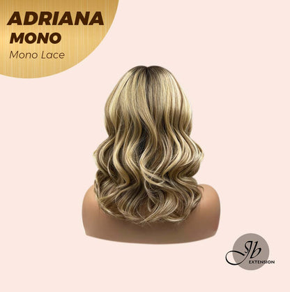 JBEXTENSION ADRIANA MONO Full Monofilament Handmade Full Lace Full Hand Tied Wig 14 Inches Blonde With Dark Root Wave Mono Lace Handmade Futura Fiber Wig With Anti-slip Silicone Strips Glueless Wig Adriana Mono【BENDY EAR TABS】