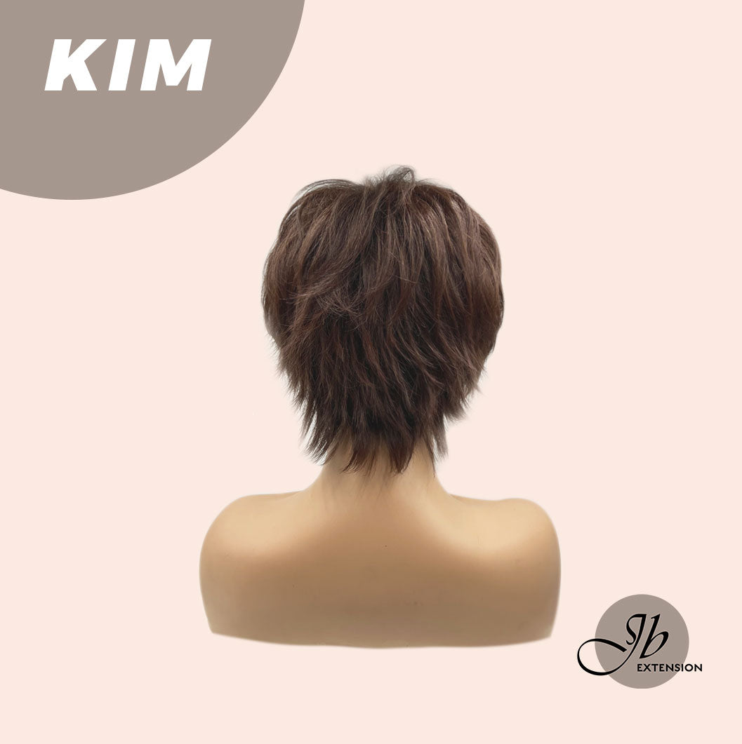 JBEXTENSION Pixie Cut Brown Half Real Human Hair Half Futura Fiber Fashion Wig KIM