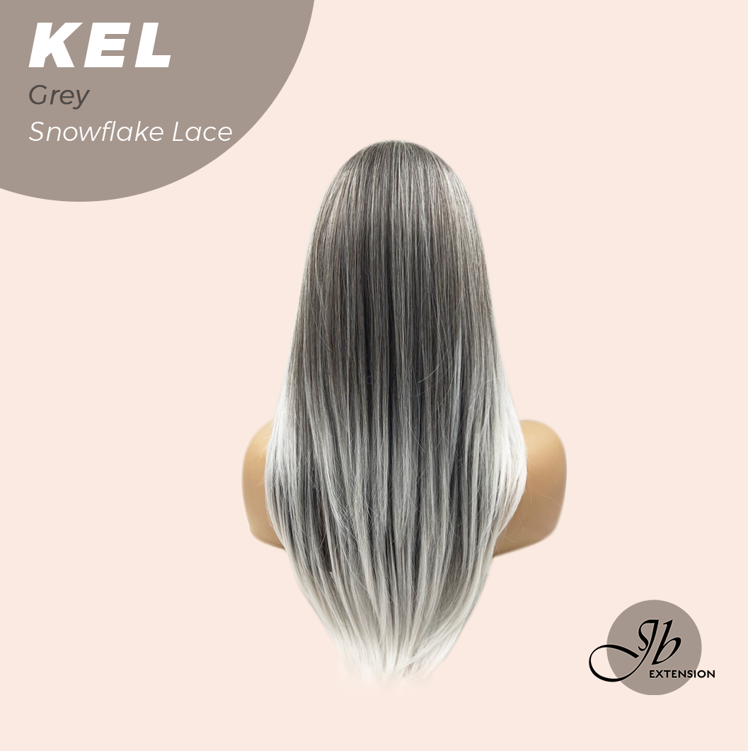 JBEXTENSION 22 Inches Grey Pre-Cut Snowflake Lace Frontlace Glueless Wig KEL GREY【PERMATEASE】【BENDY EAR TABS】