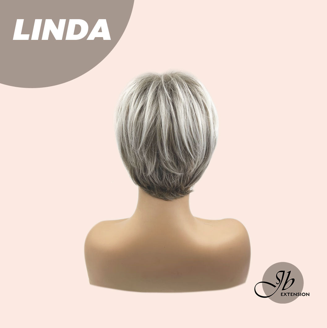JBEXTENSION Pixie Cut Grey Silver Half Real Human Hair Half Futura Fiber Fashion Women Wig LINDA