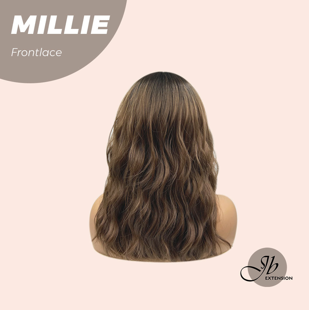 JBEXTENSION 17 Inches Wave Mocha With Dark Root Pre-Cut Frontlace Glueless Wig MILLIE