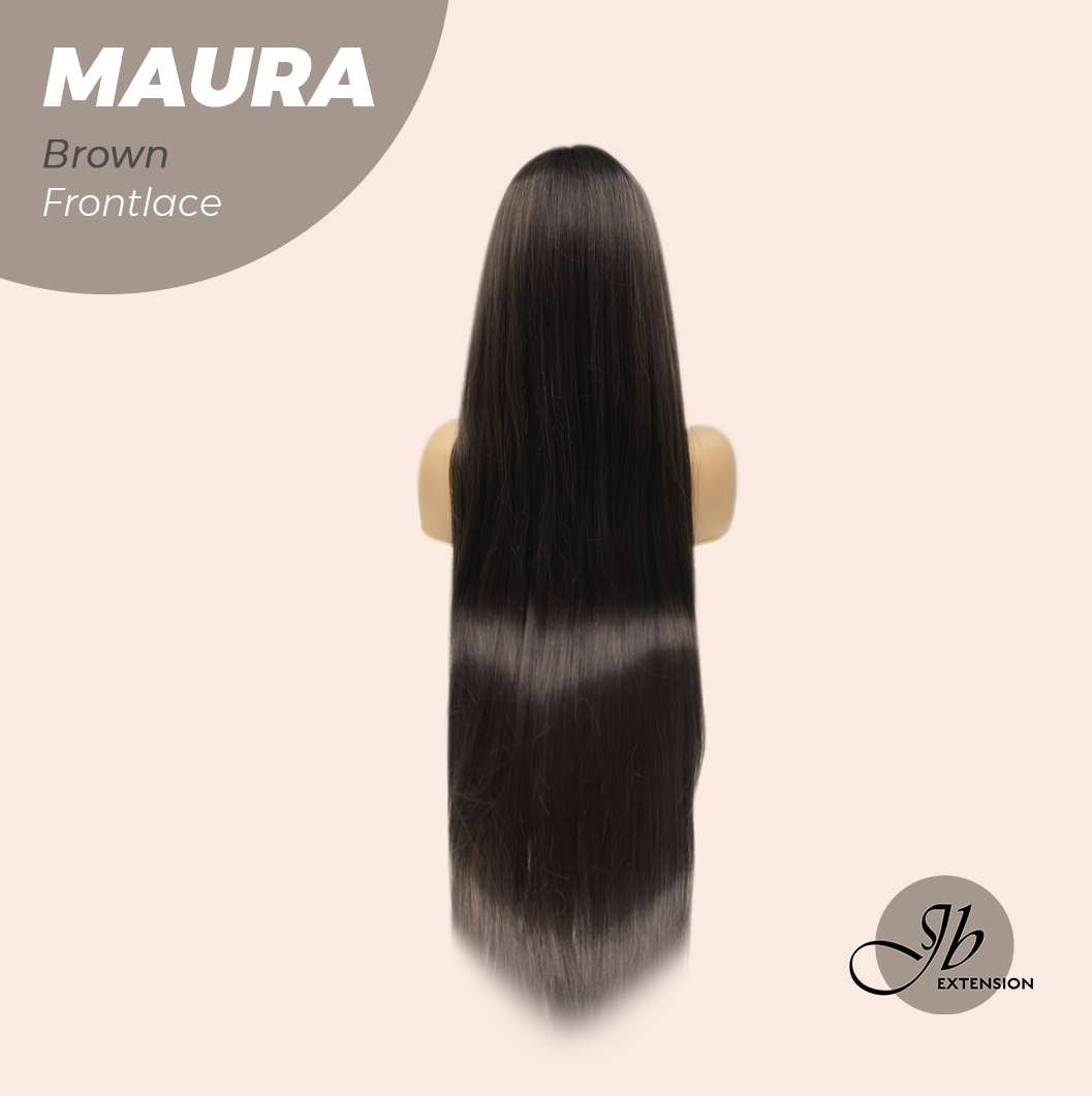 JBEXTENSION 38 Inches Super Long Straight Brown Pre-Cut Frontlace Wig MAURA BROWN