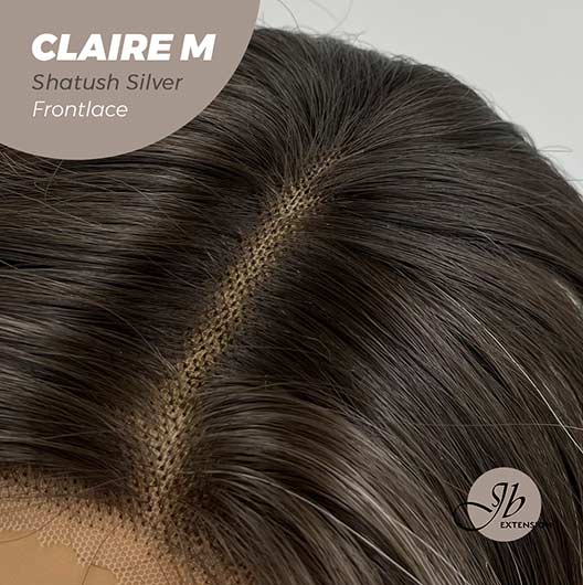 JBEXTENSION 22 Inches Body Wave Shatush Silver Pre-Cut Frontlace Glueless Wig CLAIRE M SILVER
