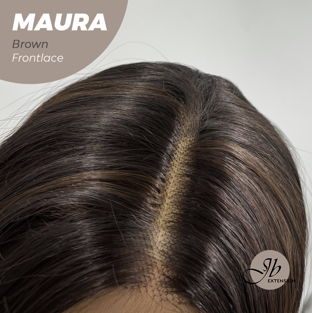 JBEXTENSION 38 Inches Super Long Straight Brown Pre-Cut Frontlace Wig MAURA BROWN