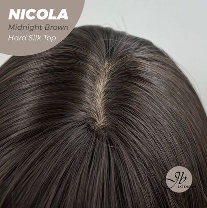 JBEXTENSION 22 Inches  Scalpiana Midnight Brown( Black/Brown) 3.5X4 Hard Silky Top Natural Scalp Effect Wig NICOLA SILK TOP